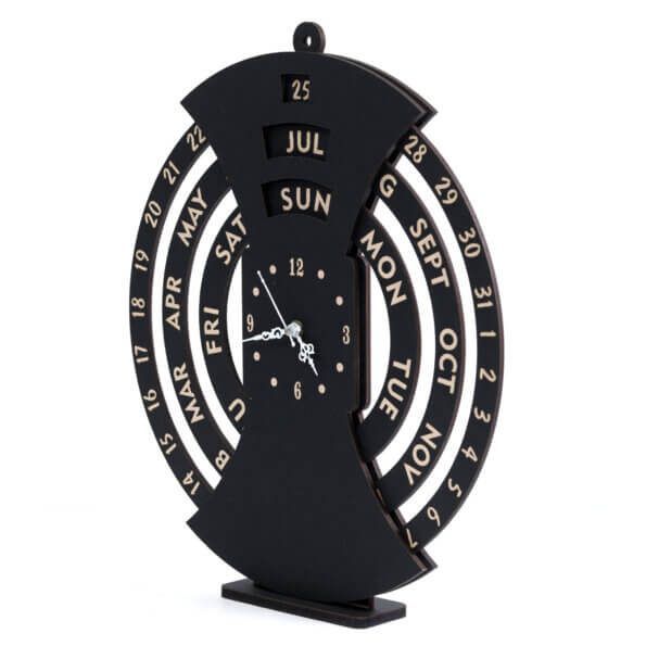 Wooden Life Time Calendar With Clock Black
